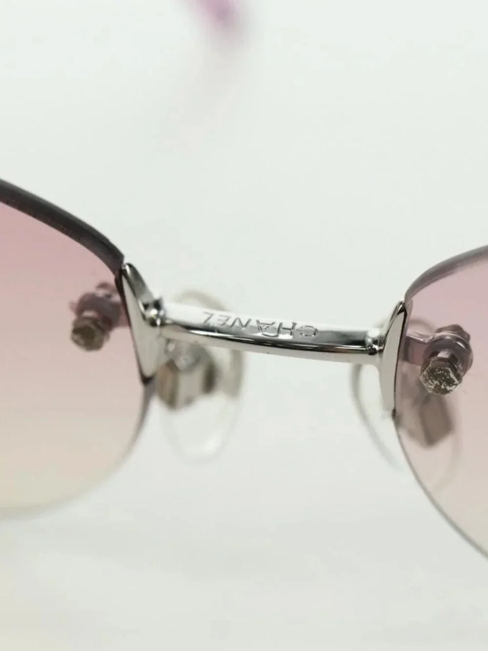 CHANEL Rimless CC Sunglasses metal Purple CC Auth am11594V